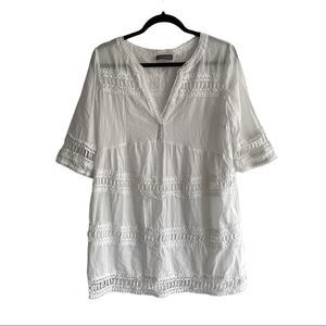 MINT VELVET Boho Cotton Short Sleeve Embroidered Tunic Mini Dress White L